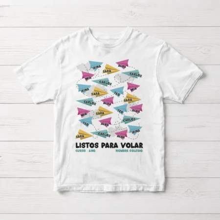 Camiseta Fin de curso 'Aviones de papel' (mín 10 ud)