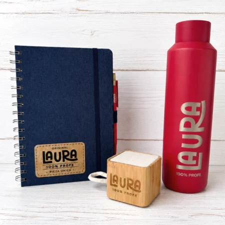 Pack Profe Botella + Libreta Denim + Mini Altavoz
