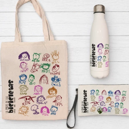 Pack Profe Botella + Bolsa + Estuche (sus dibujos)