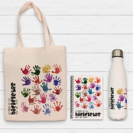 Pack Profe Botella + Bolsa + Libreta (sus manos)